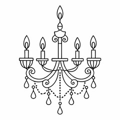 Hand-drawn Illustration of a Cute Chandelier with Candles. candles