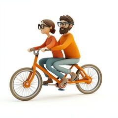 Naklejka premium A couple riding a tandem bicycle, enjoying a fun and active outdoor adventure together.