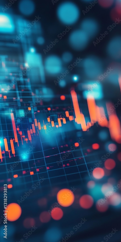 Poster this abstract image features a financial graph displaying data trends against a colorful background,