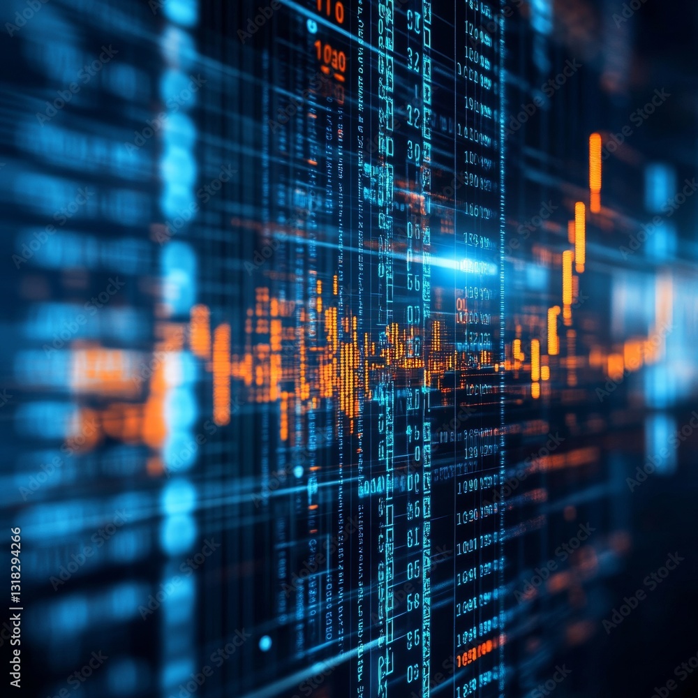 Poster abstract digital data analytics interface visualization of financial growth trends and metrics