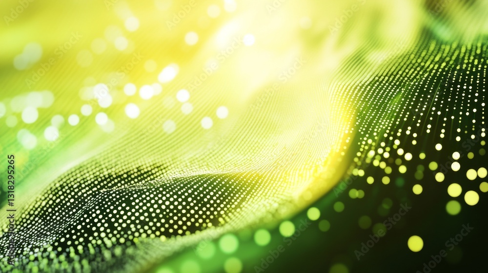 Poster abstract green and yellow wave pattern with light dots and soft flowing texture