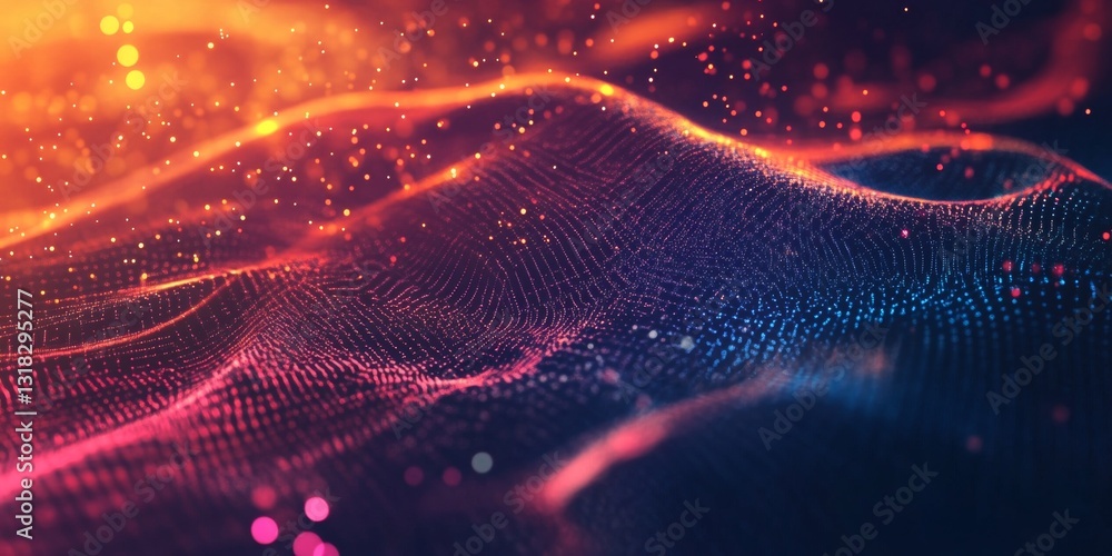 Poster vibrant abstract digital wave patterns with colorful lights and textures in a futuristic setting
