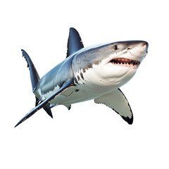 Fototapeta premium Great transparent shark swimming in clear waters against a bright transparent background showcasing its powerful form, Great transparent Shark Isolated on transparent background