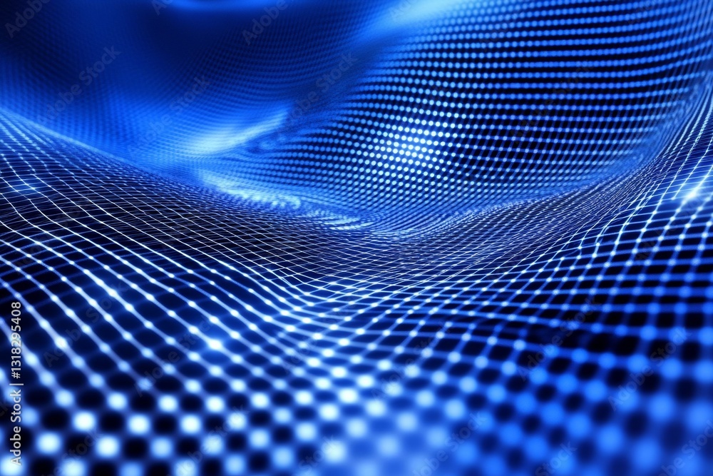Poster Dynamic Abstract Blue Digital Wave Form with Glowing Grid Pattern Creating Depth and Texture