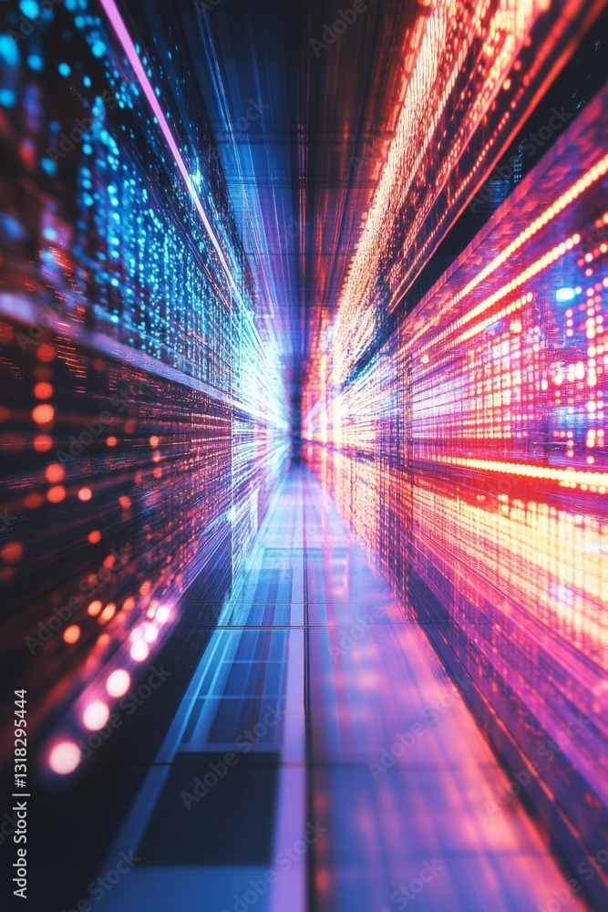 Poster dynamic abstract representation of digital data flow with vivid colors and motion effects