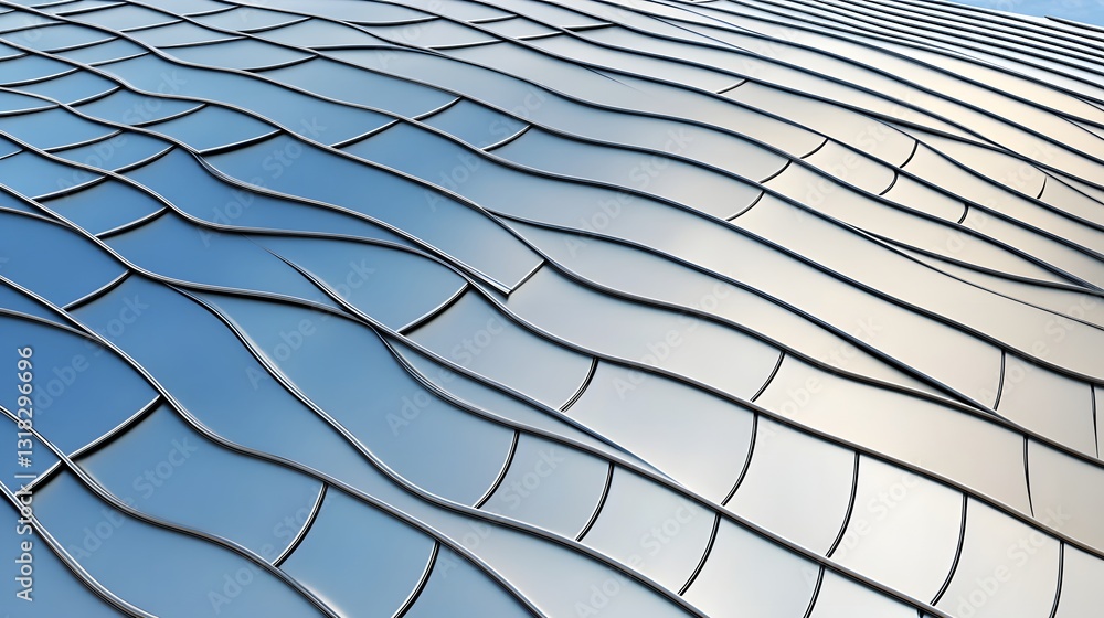 Poster modern architectural facade with fluid wave patterns and reflections
