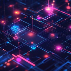 Fototapeta premium Abstract Digital Network Visualization with Colorful Neon Lights and Futuristic Patterns