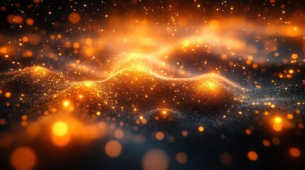 Obraz premium Neural network made of golden nanoparticles, synapses firing with light pulses