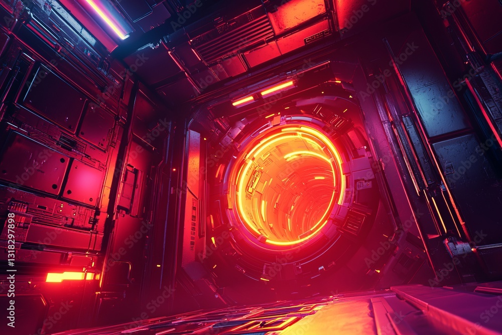 Canvas Prints this captivating image features a futuristic portal with a vibrant red and orange glow. the sci-fi a
