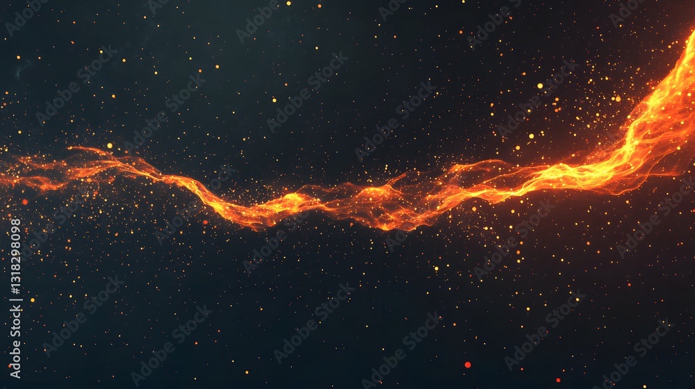Poster dynamic flowing abstract light trails over dark background