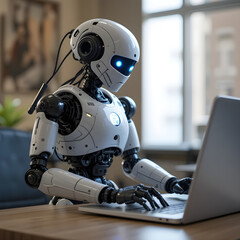 Robot Uses a Laptop to Perform Tasks in Its Workspace, generative ai