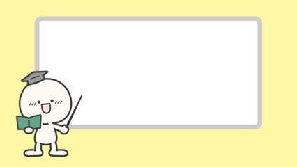 ホワイトボードと人物のイラスト、解説や説明のための背景素材　背景黄色