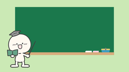 黒板と人物のイラスト、解説や説明のための背景素材　背景グリーン