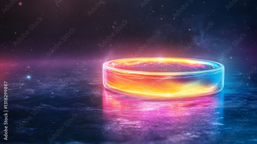 Poster abstract colorful light reflection on surface with cosmic background