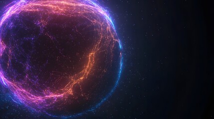 Obraz premium Colorful Abstract Sphere with Light Glowing in Dark Space Background