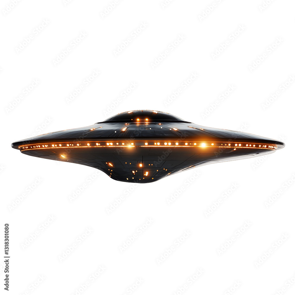 Aufkleber a classic ufo spaceship with bright lights hovering against a transparent background in a environmen