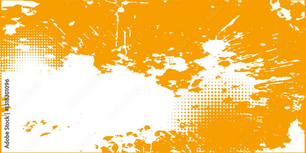Aufkleber orange grunge abstract background with watercolor texture and halftone pattern vector.