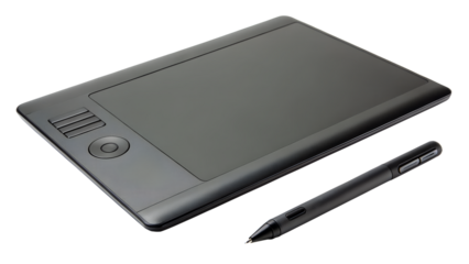 Graphic tablet with stylus pen, isolated on Transparent background