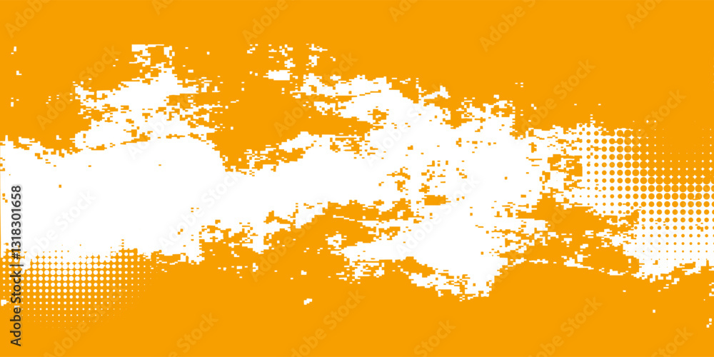 Poster orange grunge abstract background with watercolor texture and halftone pattern vector.