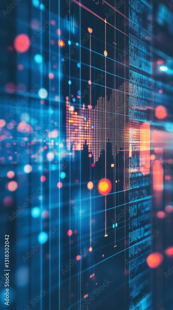 Poster abstract digital data visualization with neon lights and vibrant patterns representing information f