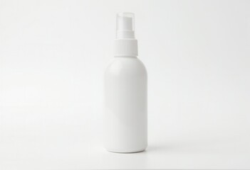 White plastic spray bottle mockup on white background.
