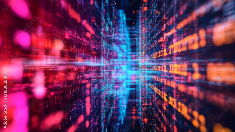Poster this vibrant abstract image showcases a futuristic data flow with bright colors, creating an immersi