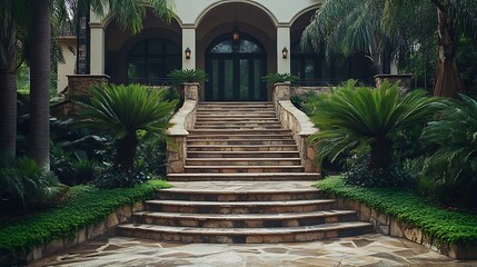 Fototapeta premium Rustic stone steps jungle entrance images