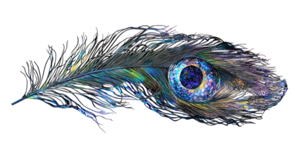 Png Iridescent Peacock Feather, Artistic, Abstract, Colorful, Jeweltoned, Digital Art, Mystical, Avian isolated on transparent background
