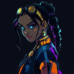 Futuristic Woman Portrait with Tech Accents and Neon Lighting Effects