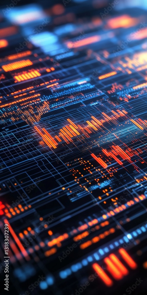 Poster the image is a close-up of a computer screen displaying a complex array of numbers and lines. the co