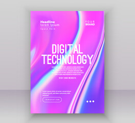 Holographic poster brochure cover banner presentation layout template, Technology digital futuristic internet network connection green blue background, Abstract cyber future tech Ai big data science