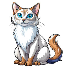 A majestic Khao Manee cat, pure white fur gleaming, sits proudly, showcasing its striking blue eyes and elegant posture.