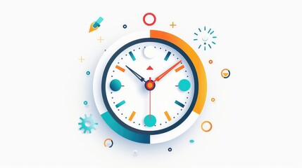 Daylight Saving Time Infographic. Minimalist flat design infographic showing a clock moving forward, clean typography, and vibrant colors, isolated on a white background. AI generated image.