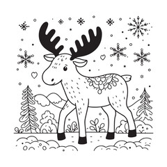 Obraz premium A black and white illustration of a small moose, perfect for a coloring book. vector