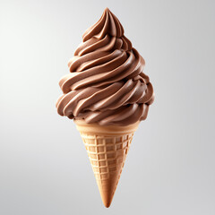 chocolate soft serve ice cream cone on white background