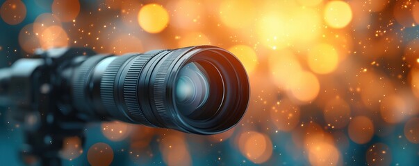 Camera Lens Reflecting Light with Beautiful Bokeh Background Effect