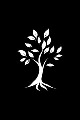 Tree with a white trunk and green leaves. The tree is the main focus of the image