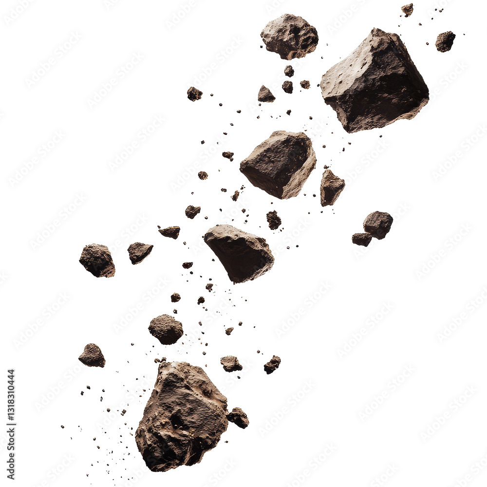 Poster asteroids floating in the air against a transparent background showcasing transparent hues and textu