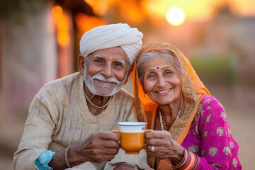 elderly couple enjoying tea