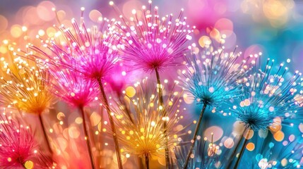 Colorful fiber optic lights create a blurred, soft, glowing effect