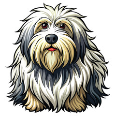 A photo of a senior Old English Sheepdog, showcasing its profuse, thick, shaggy white and grey coat.  The dog should appear relaxed and comfortable.