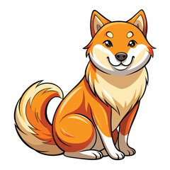 A Shiba Inu dog sitting with its tail curled, exhibiting a fox-like appearance.  Focus on the dog's fur texture and expressive eyes.
