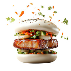 Crispy Pork Belly Bao Bun with Pickled Vegetables Isolated on Transparent Background