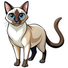 A striking image of a Siamese cat, showcasing its sleek, cream-colored fur and distinctive dark points. Capture the cat's elegant posture and intense gaze.