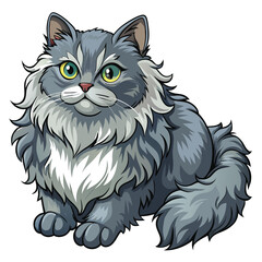 A luxurious smoky gray Persian cat, with thick, plush fur, lies down gracefully.  The cat's fur appears almost smoky in texture and color.