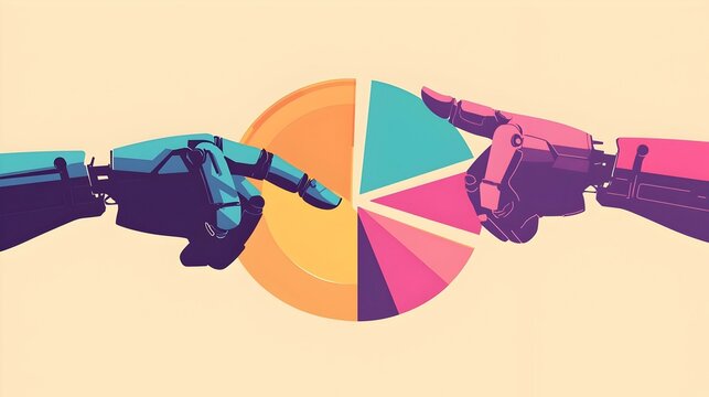 Human hand and ai Roboter hand symbolizing