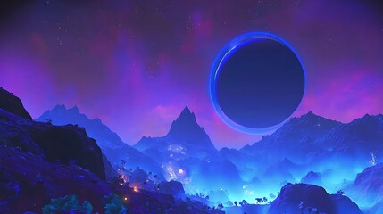 Obraz premium Alien Planet Mountainscape Underneath a Ringed Planet