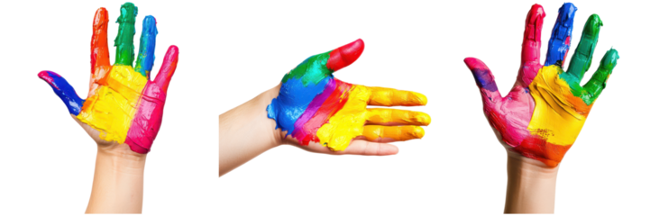 Colorful painted hands. Concept of creativity, diversity, art, and childhood.