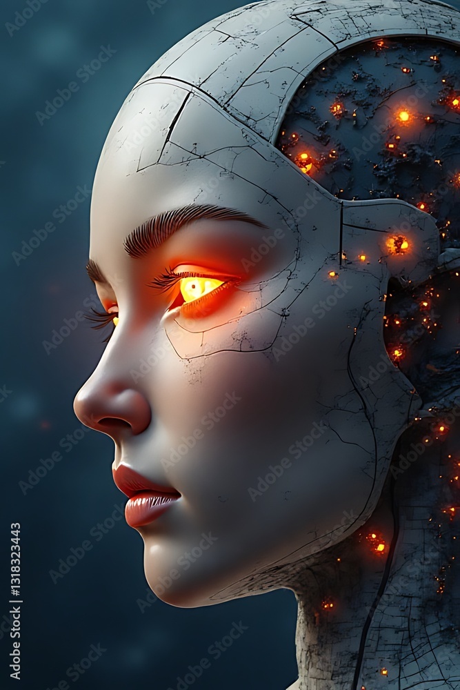 Poster futuristic robot concept digital environment art creation close-up view technology innovation