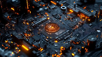 Illuminated Circuit Board Close Up